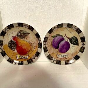Set of 2 Baum Bross Cape Anne Plum & Pear Ceramic Salad Dessert Plates 7 7/8” D